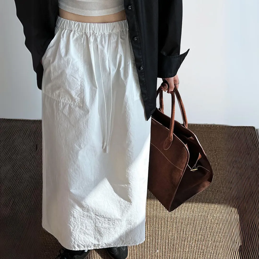 复古抽绳工装半身裙 Vintage Drawstring Utility Midi Skirt