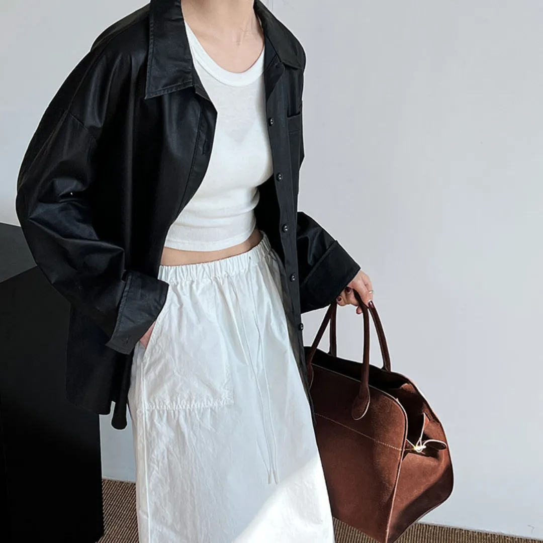 复古抽绳工装半身裙 Vintage Drawstring Utility Midi Skirt