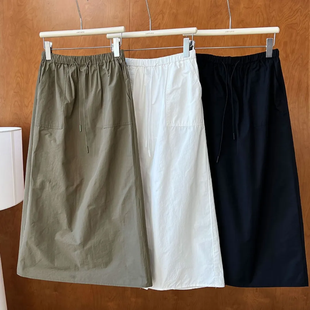 复古抽绳工装半身裙 Vintage Drawstring Utility Midi Skirt