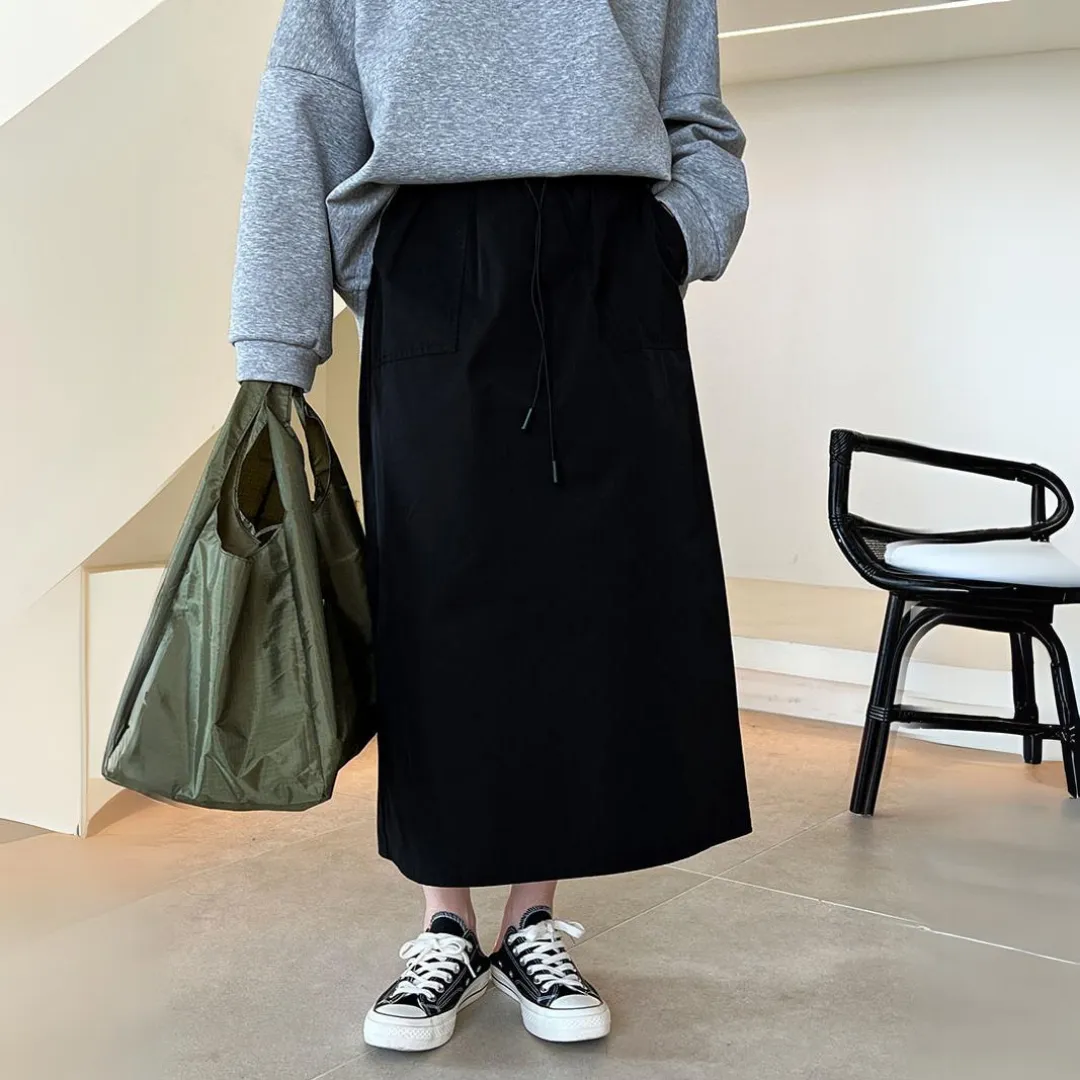 复古抽绳工装半身裙 Vintage Drawstring Utility Midi Skirt