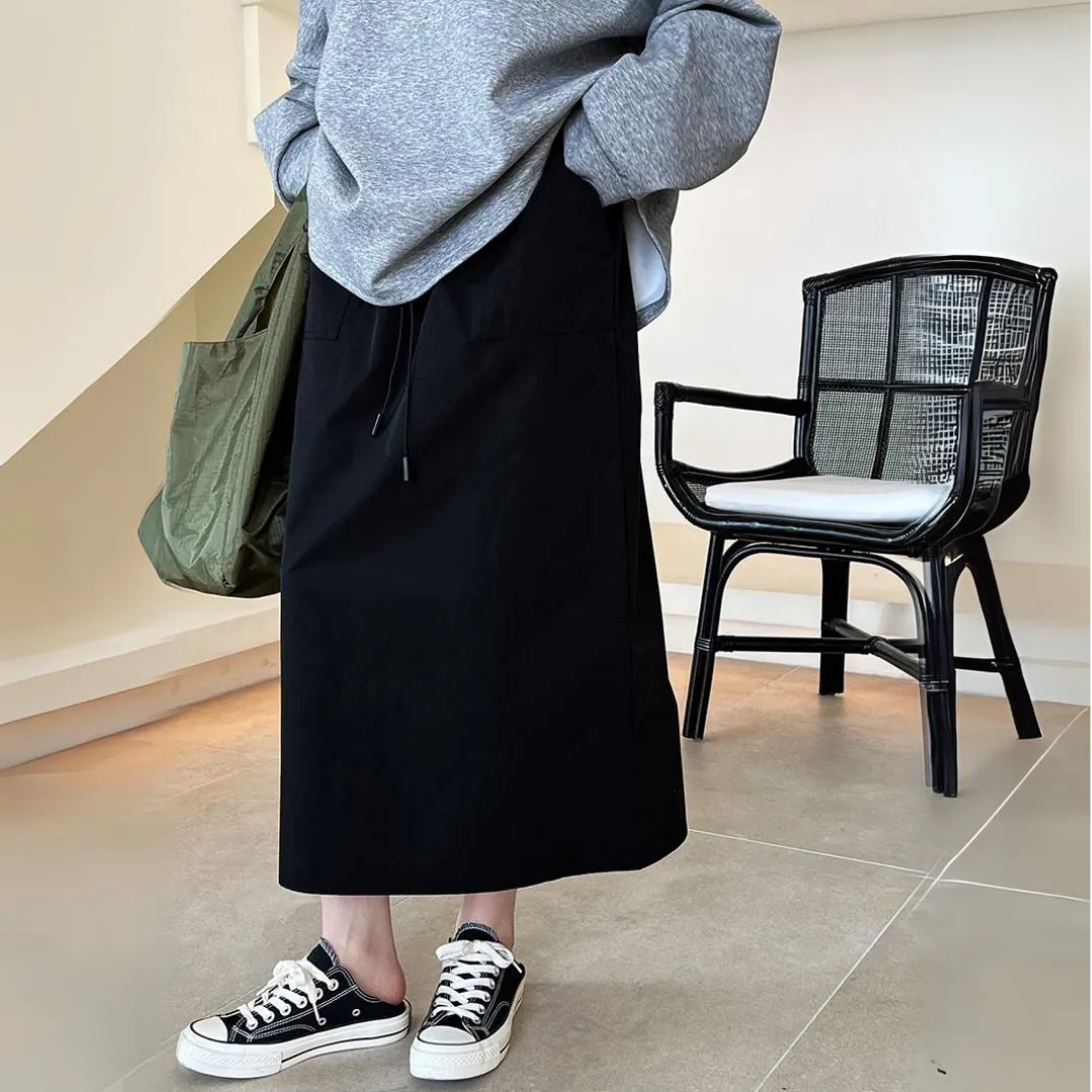 复古抽绳工装半身裙 Vintage Drawstring Utility Midi Skirt