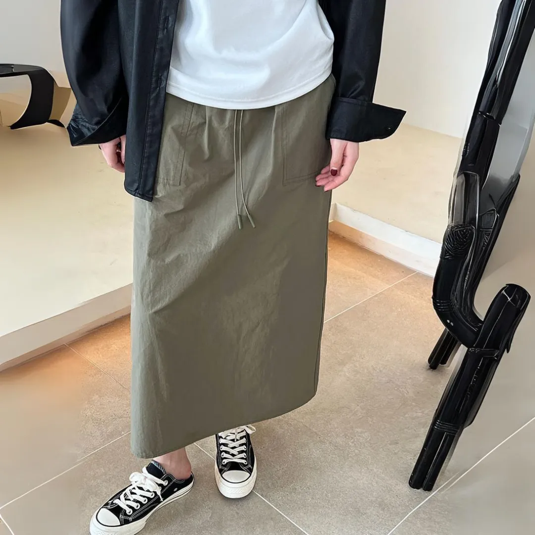 复古抽绳工装半身裙 Vintage Drawstring Utility Midi Skirt