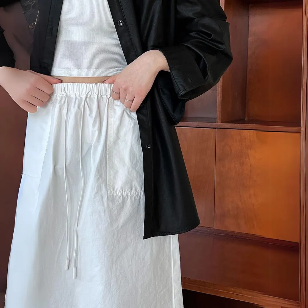 复古抽绳工装半身裙 Vintage Drawstring Utility Midi Skirt