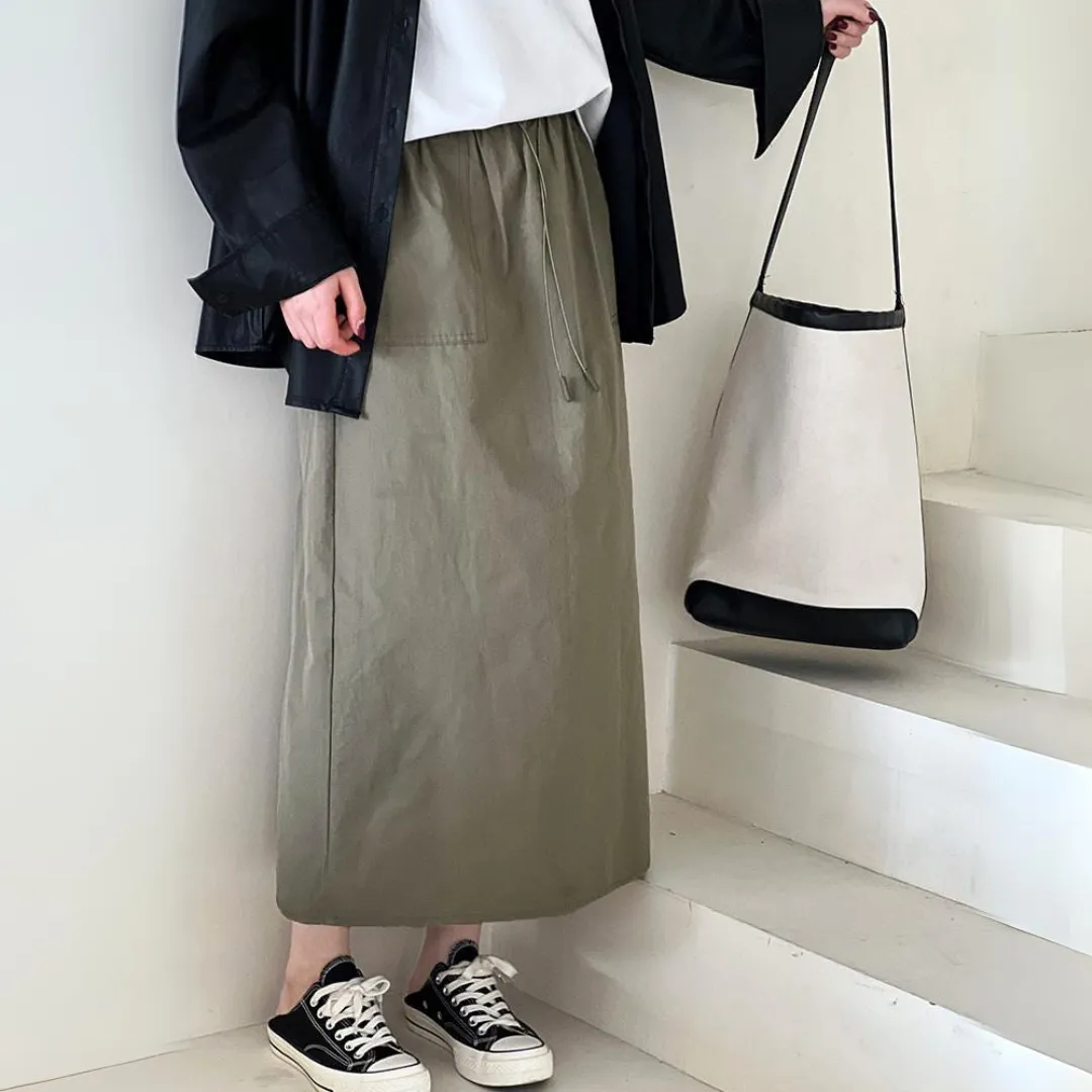 复古抽绳工装半身裙 Vintage Drawstring Utility Midi Skirt