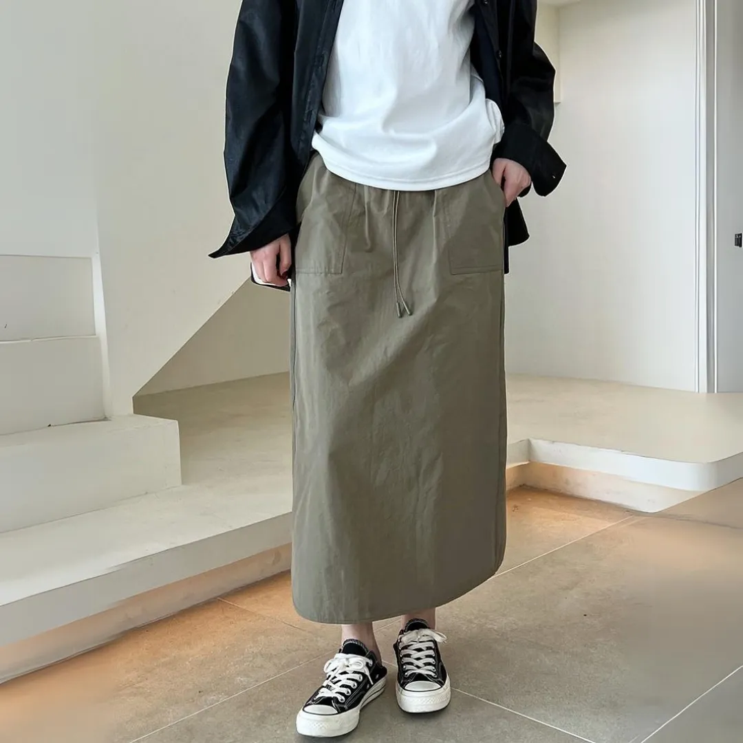 复古抽绳工装半身裙 Vintage Drawstring Utility Midi Skirt