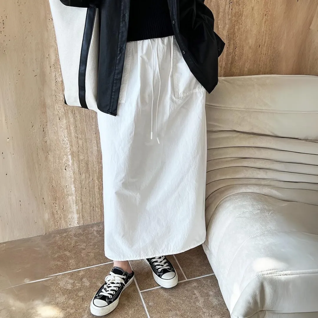 复古抽绳工装半身裙 Vintage Drawstring Utility Midi Skirt