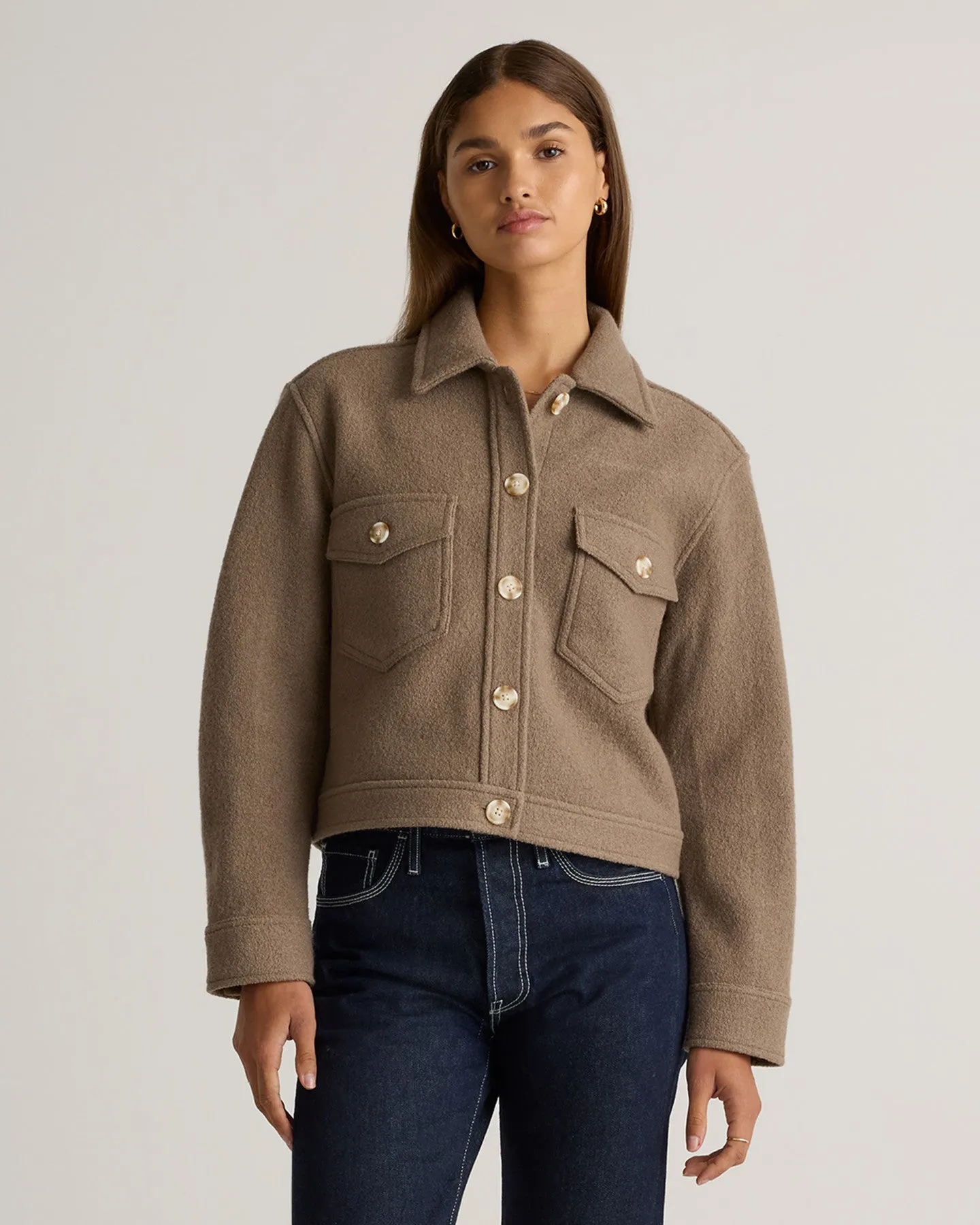 100% Merino Wool Cropped Shirt Jacket