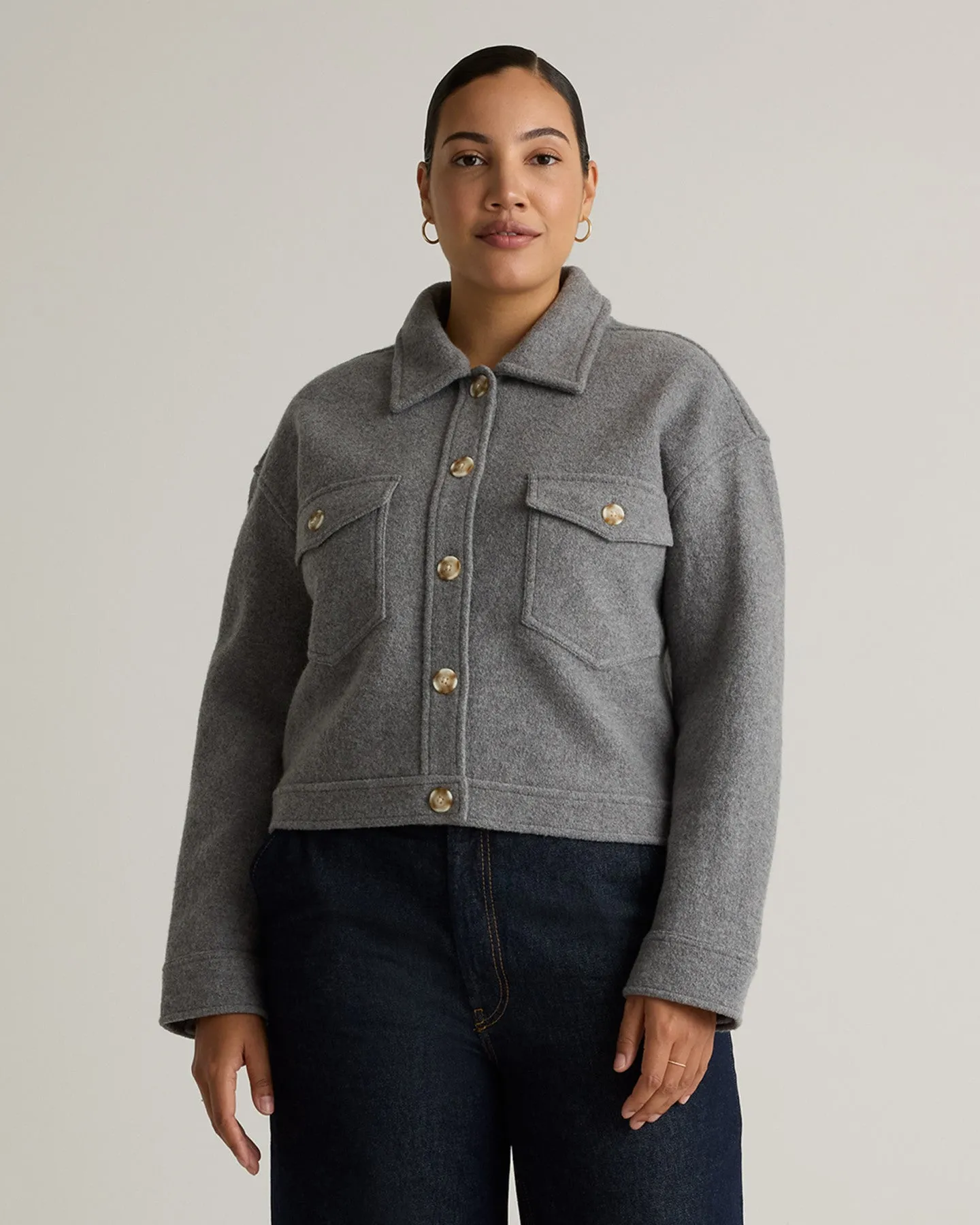 100% Merino Wool Cropped Shirt Jacket