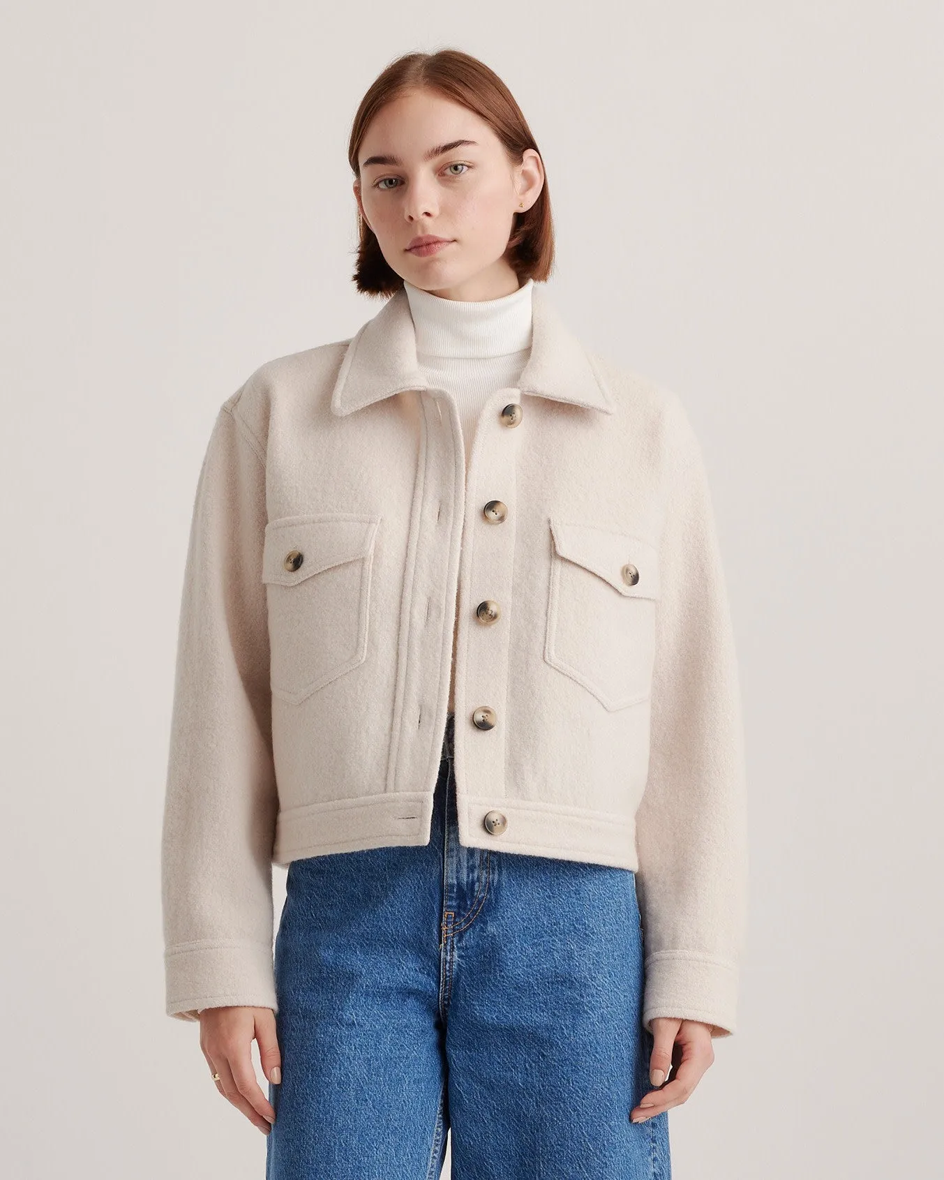 100% Merino Wool Cropped Shirt Jacket