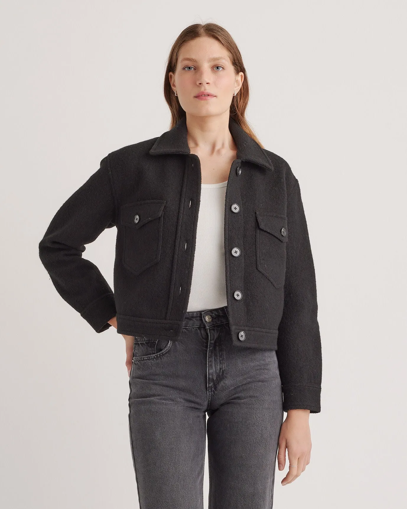 100% Merino Wool Cropped Shirt Jacket