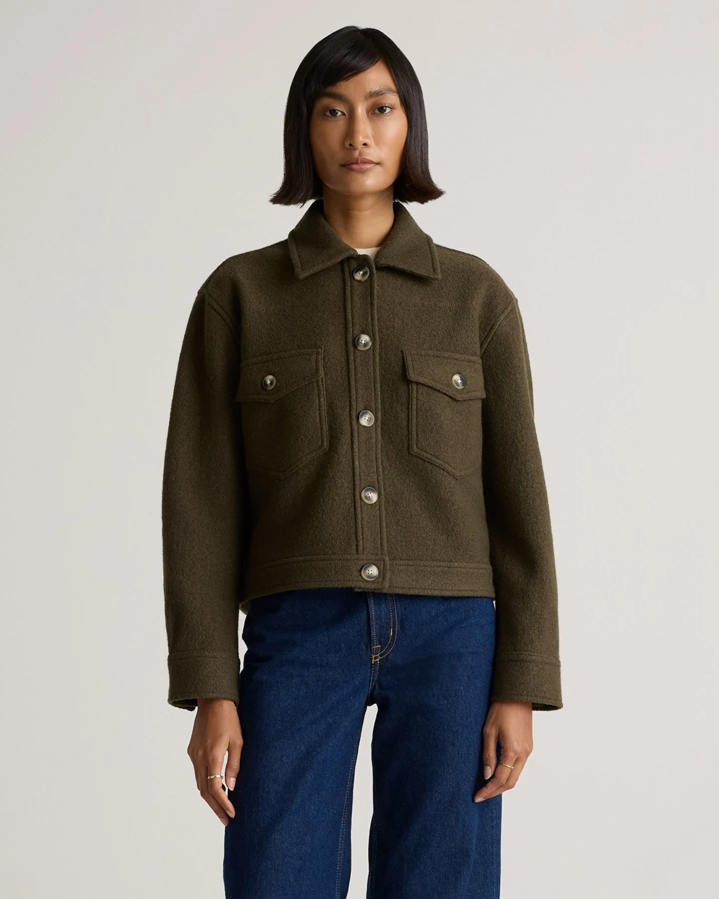 100% Merino Wool Cropped Shirt Jacket