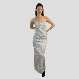 1990s-2000s Silver Sleeveless Maxi Sheath Dress Small