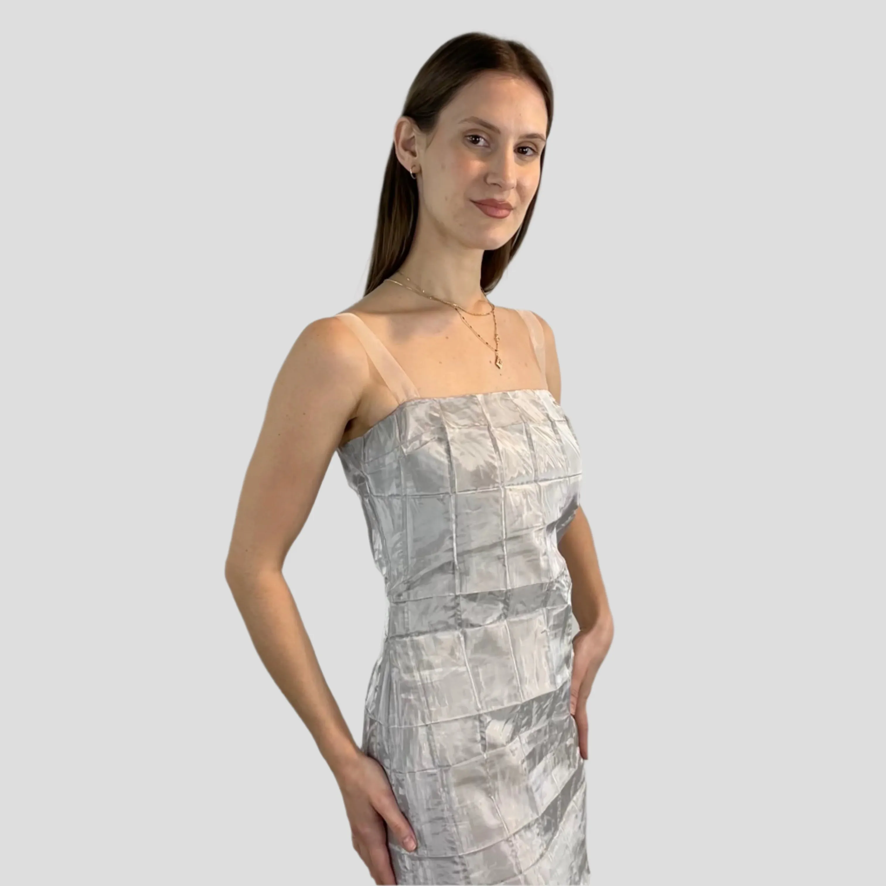 1990s-2000s Silver Sleeveless Maxi Sheath Dress Small