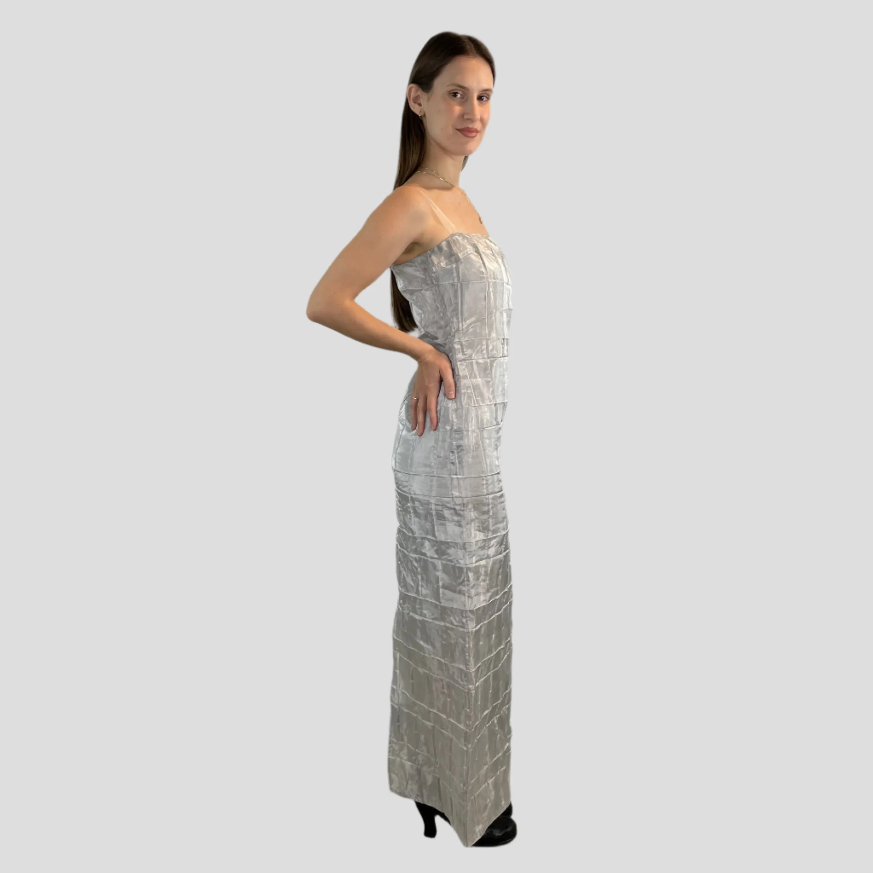 1990s-2000s Silver Sleeveless Maxi Sheath Dress Small