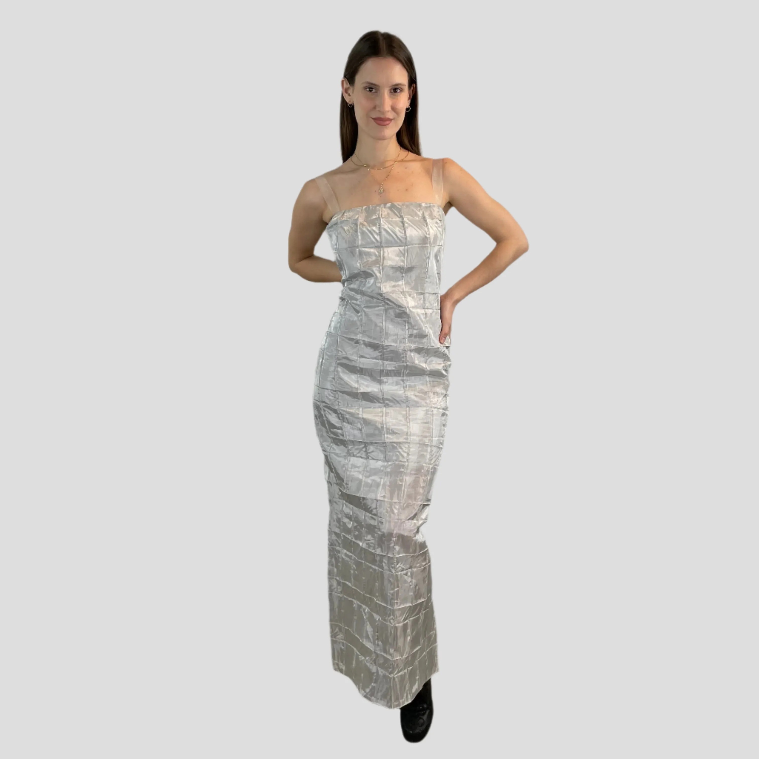 1990s-2000s Silver Sleeveless Maxi Sheath Dress Small