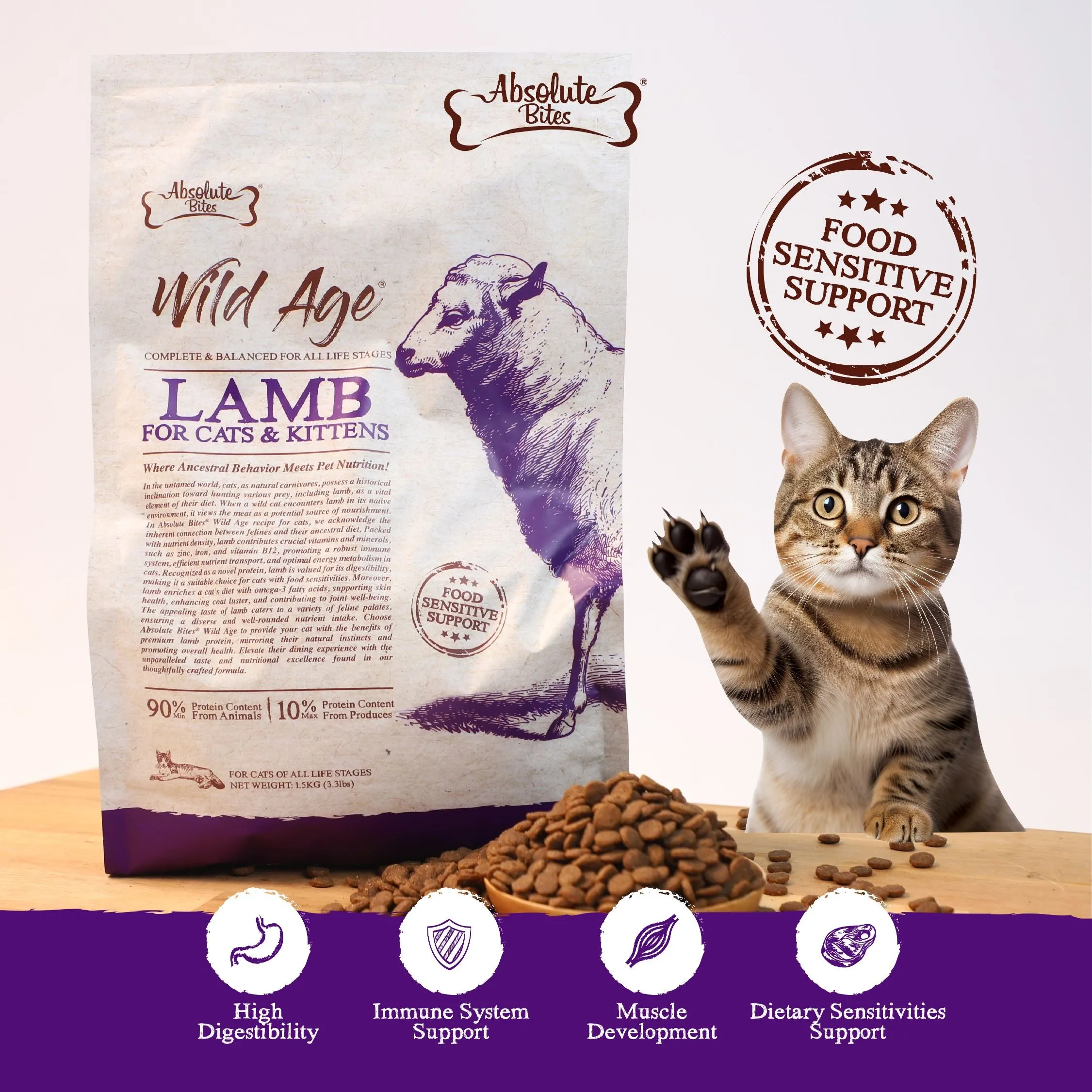 Absolute Bites Wild Age Dry Cat Food - Lamb (3.3lbs)