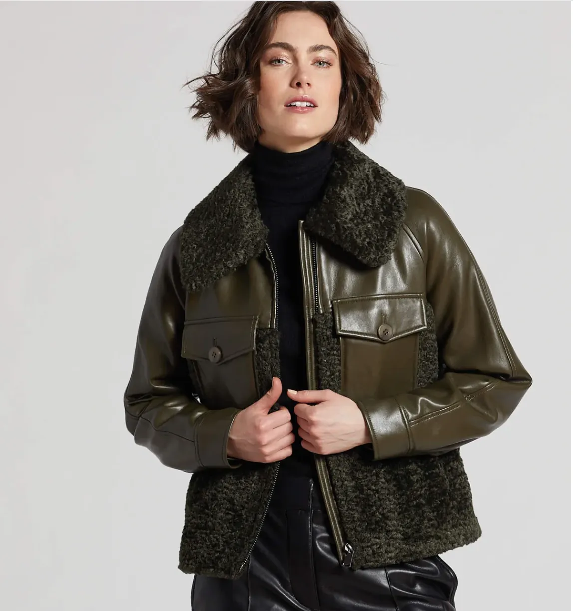 Adroit Pico Vegan Leather W/Faux Fur Bomber