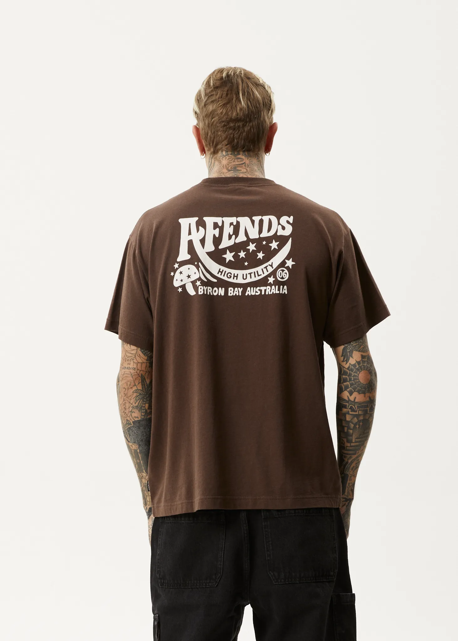 AFENDS Mens High Utility - Boxy T-Shirt - Coffee