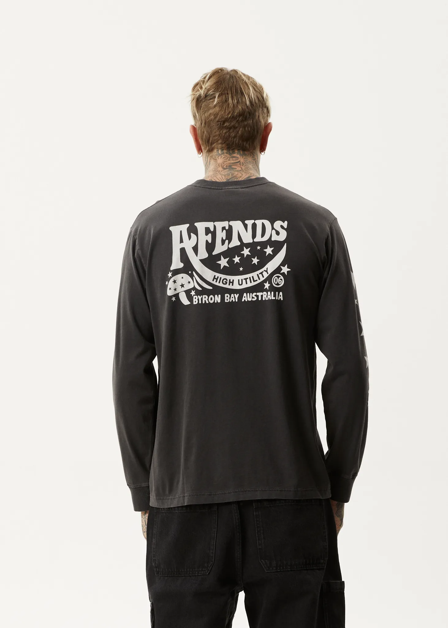 AFENDS Mens High Utility - Long Sleeve T-Shirt - Stone Black