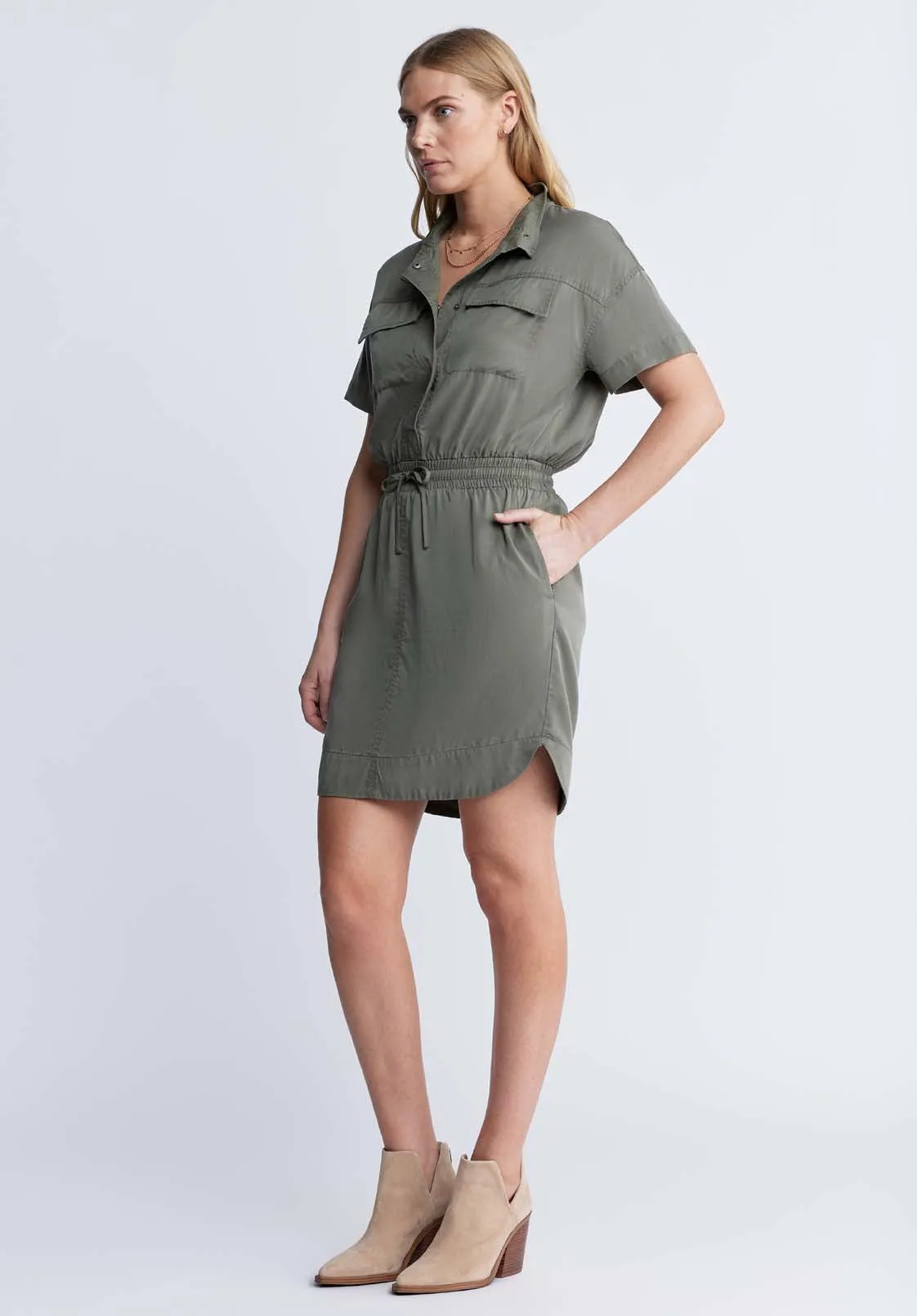 Aisha Women's Short-Sleeve Shirtdress, Khaki - WD0044S