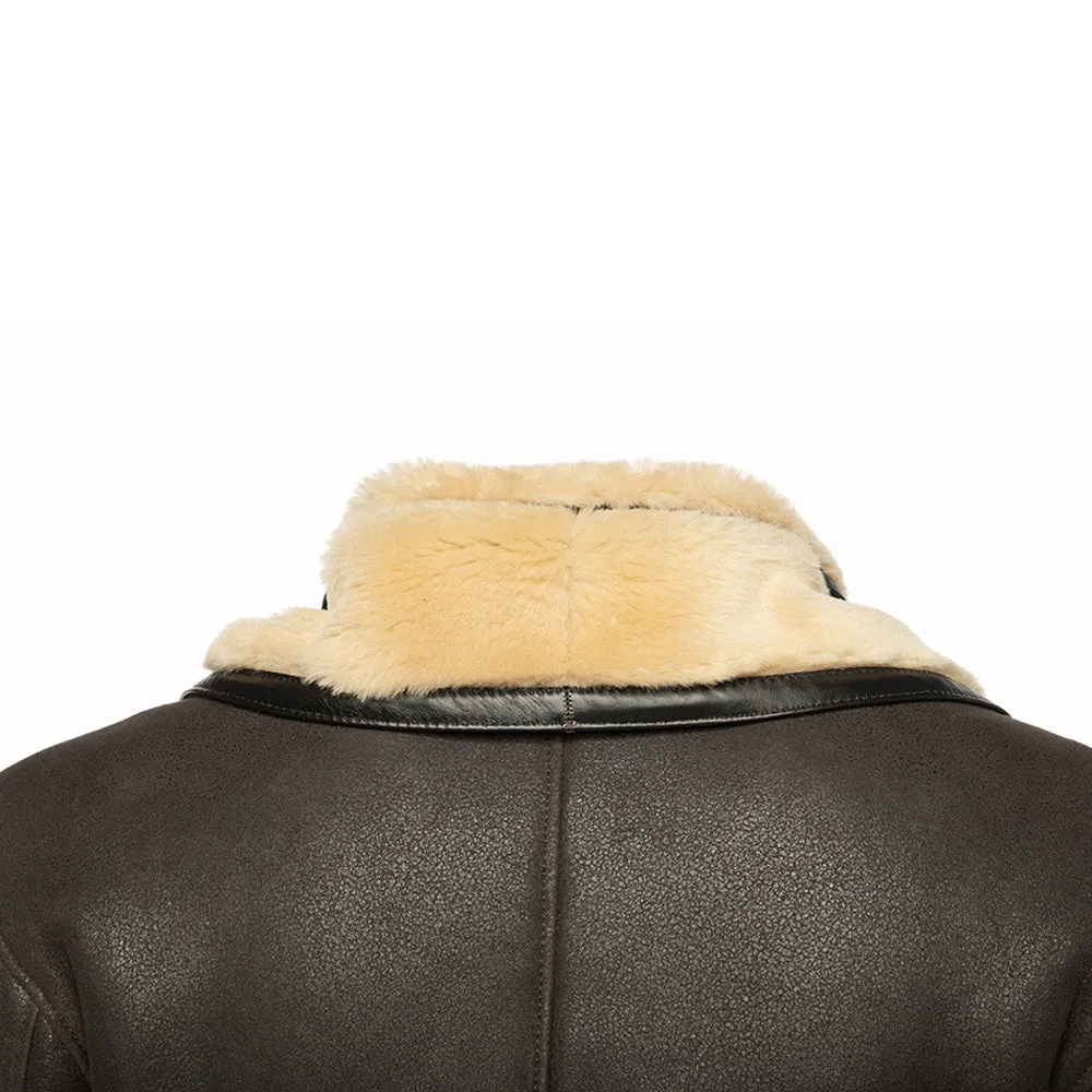 Alex's brown shearling driving coat