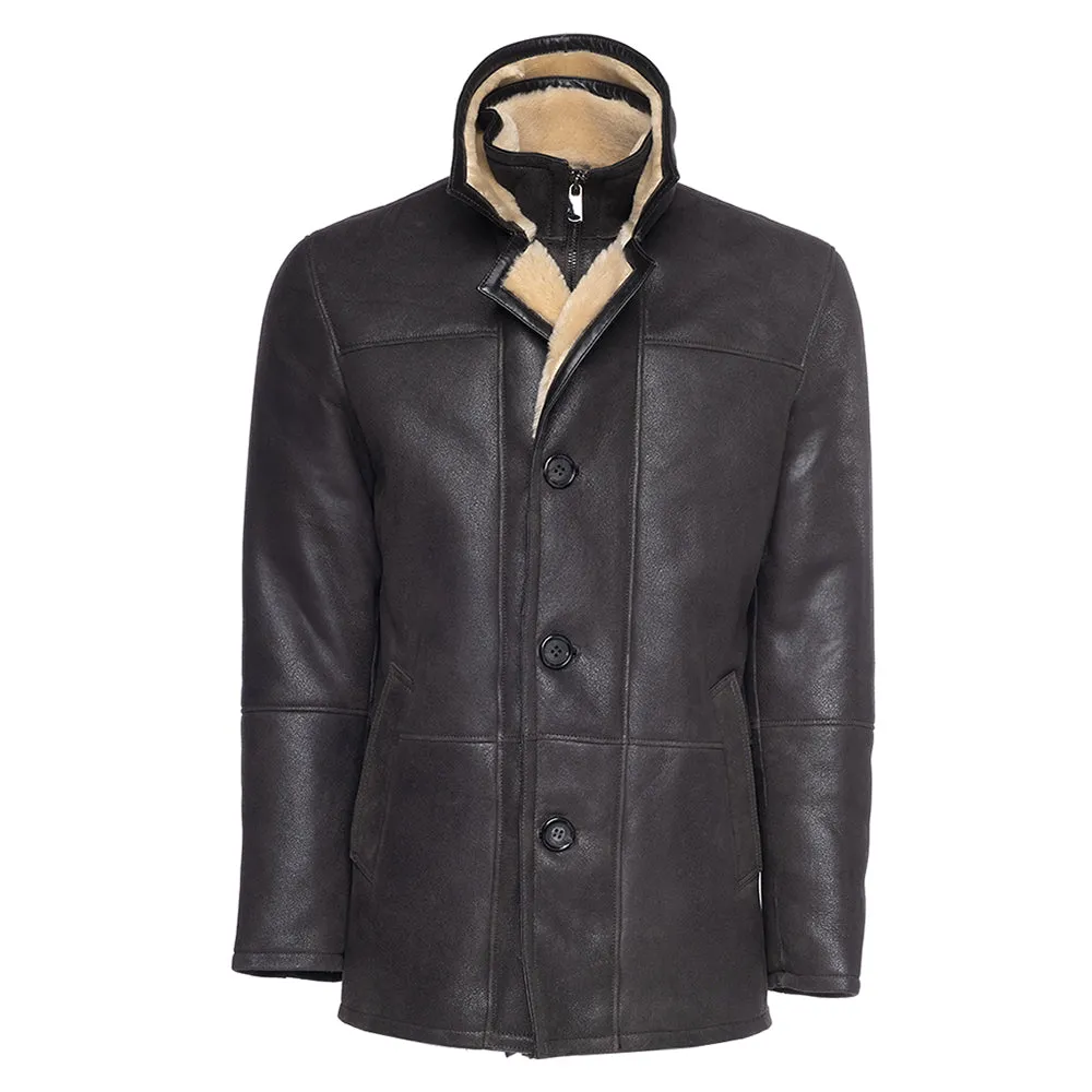 Alex's brown shearling driving coat