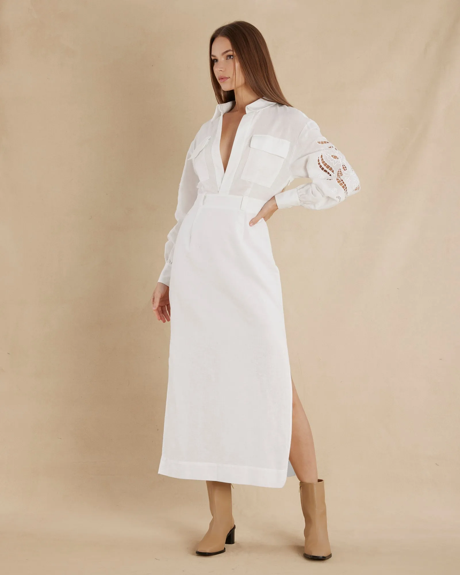 Alice Linen Utility Dress - White