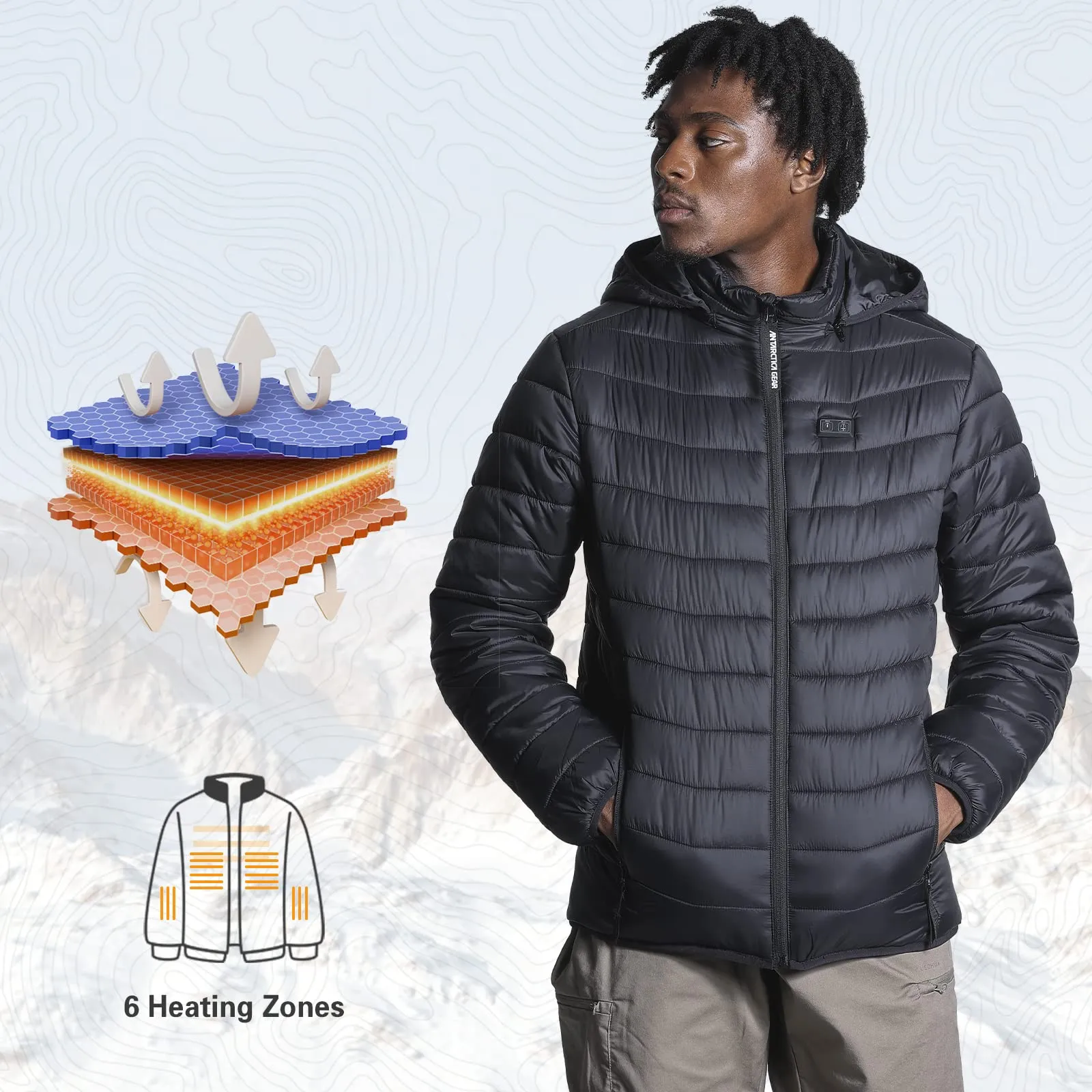 ANTARCTICA GEAR Heated Jacket, Lightweight Heating Jackets with 12V/5A Power Bank, 6 Areas Winter Coat for Men and Women