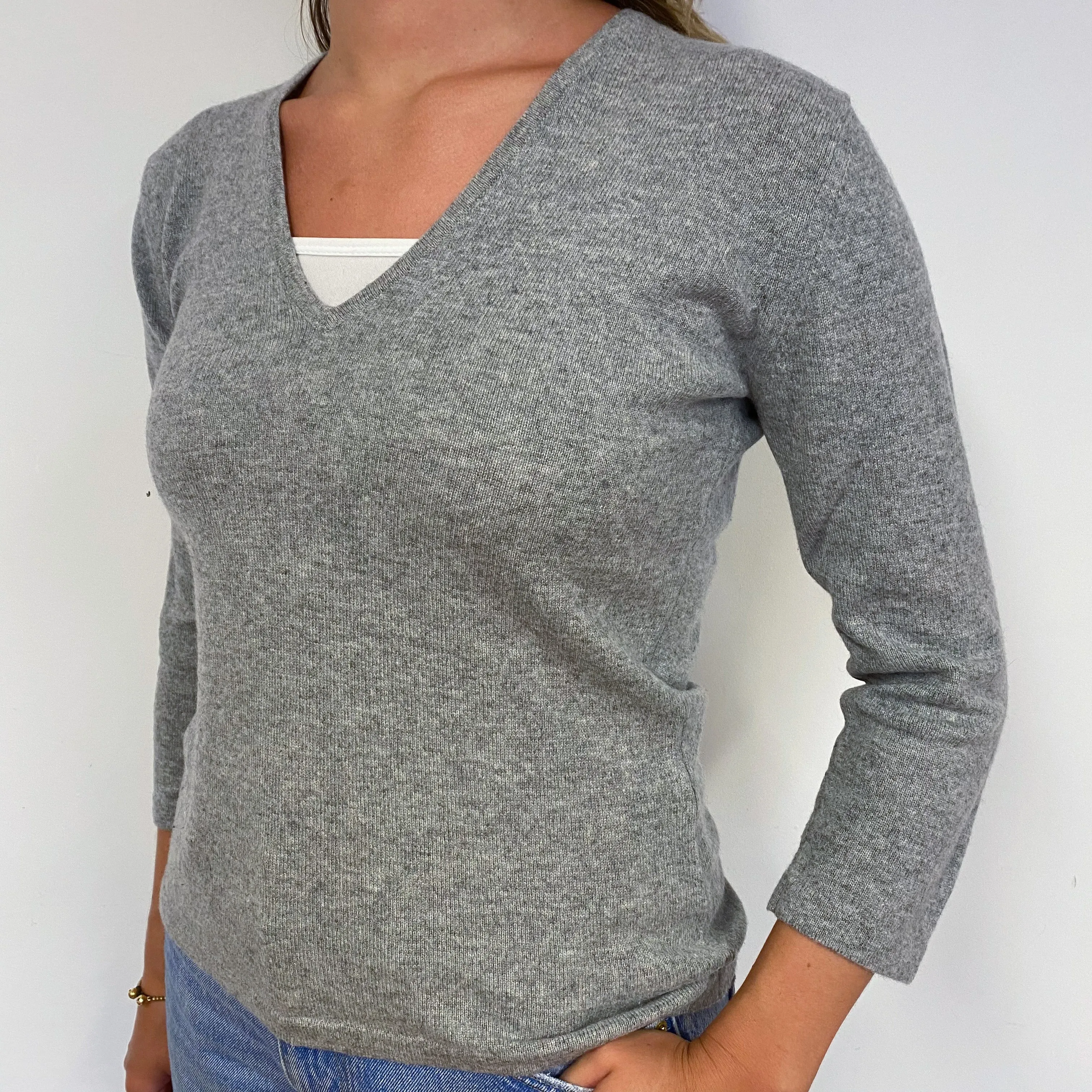 Ash Grey Cashmere V-Neck Jumper