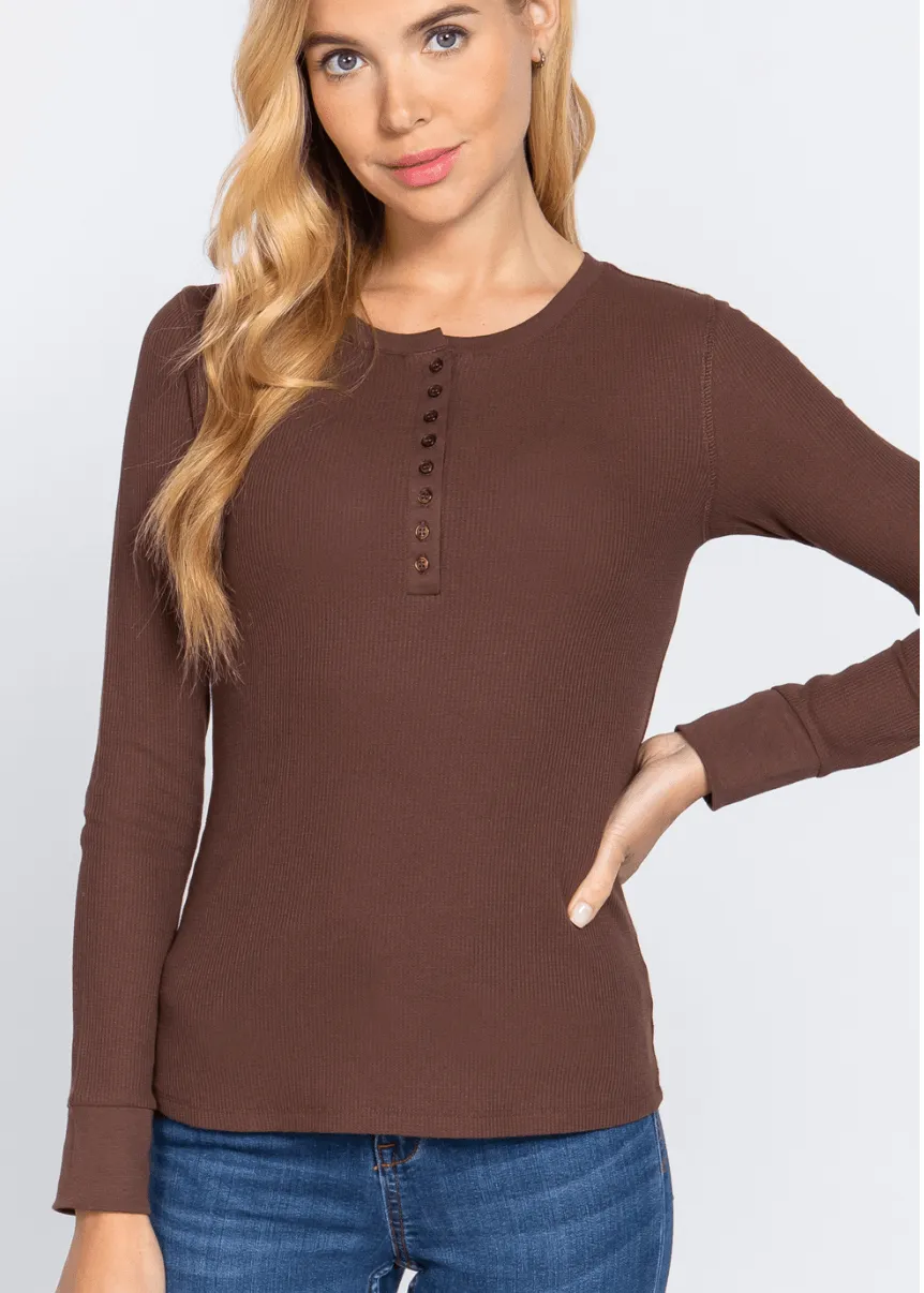 Basic HENLEY long sleeve Cotton Tops (Door Buster)