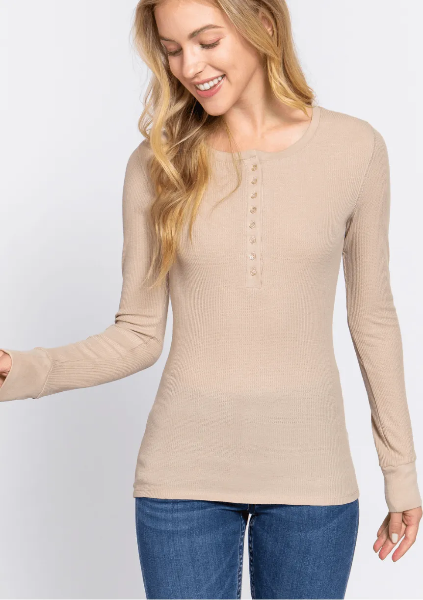 Basic HENLEY long sleeve Cotton Tops (Door Buster)