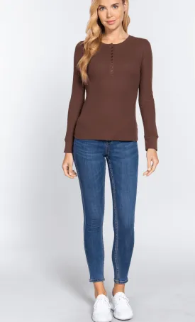 Basic HENLEY long sleeve Cotton Tops (Door Buster)