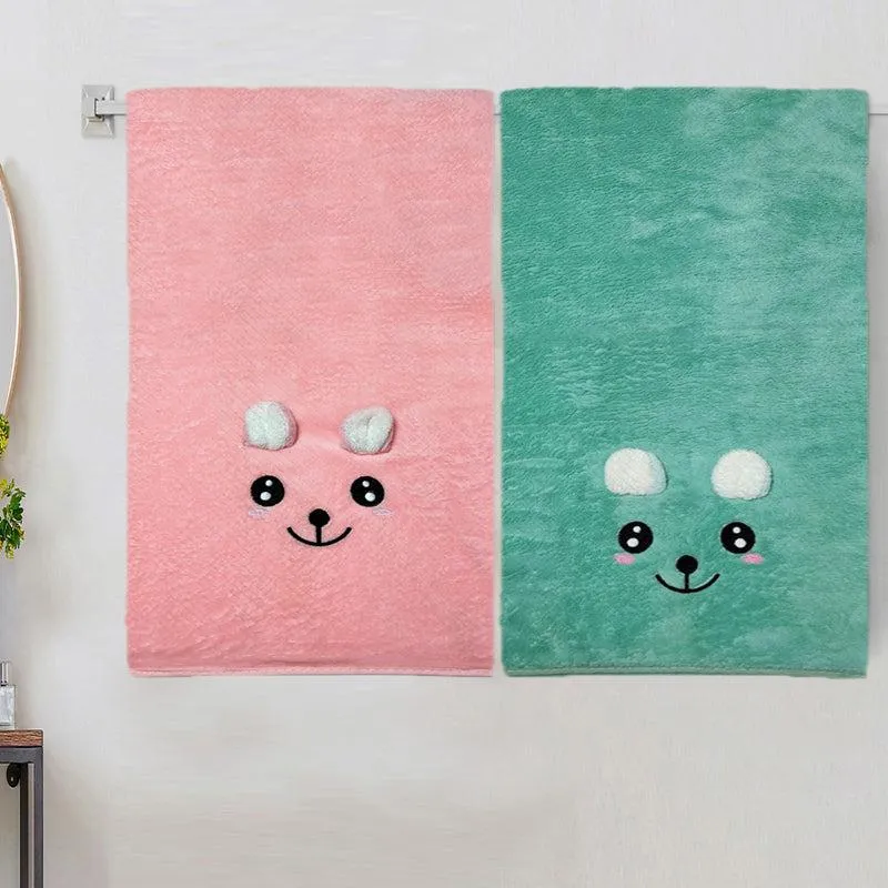 Bear-y Soft Microfiber Bath Towel (Pink & Blue) - Set Of Two