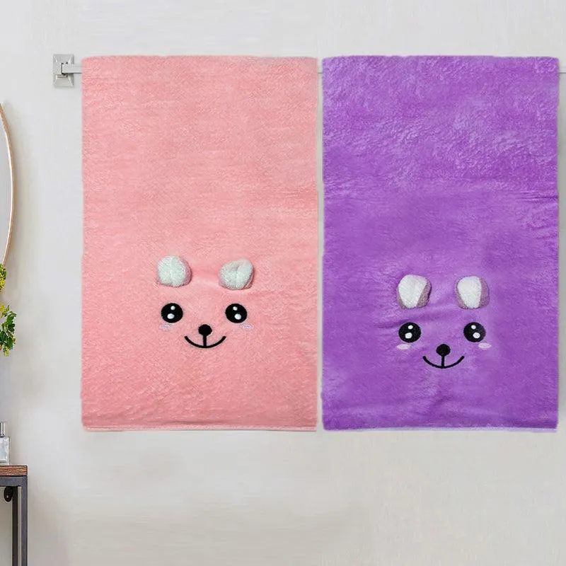 Bear-y Soft Microfiber Bath Towel (Pink & Purple) - Set Of Two