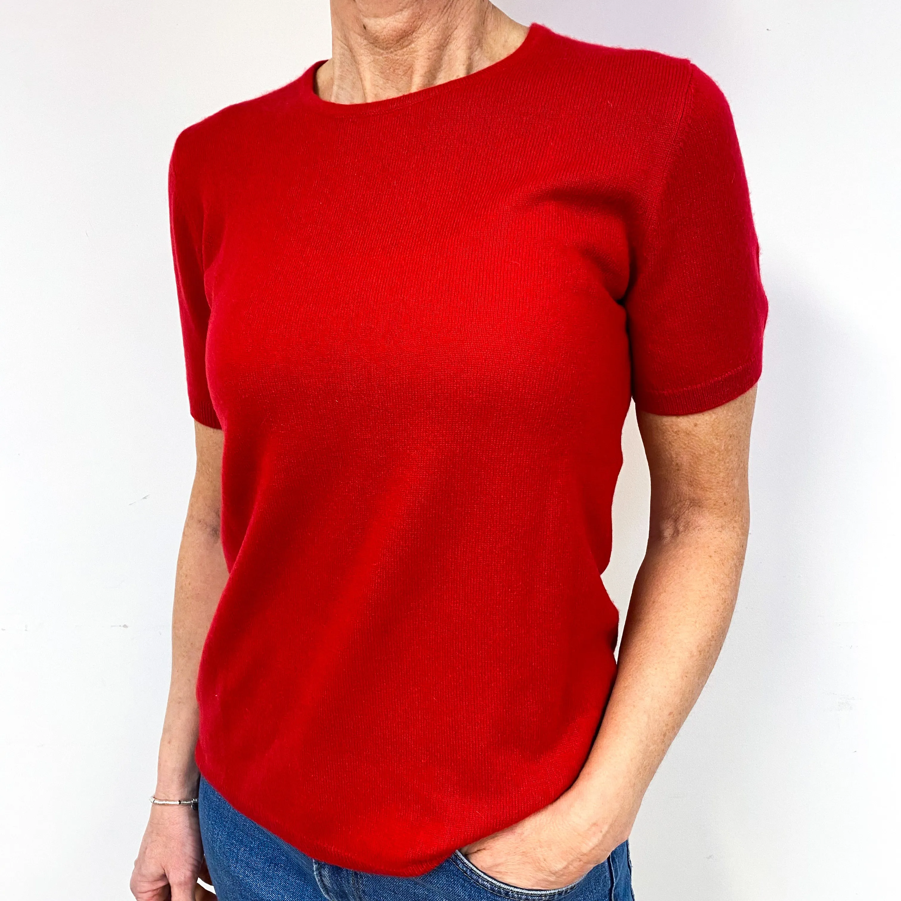 Berry Red Cashmere Short Sleeved Jumper Medium