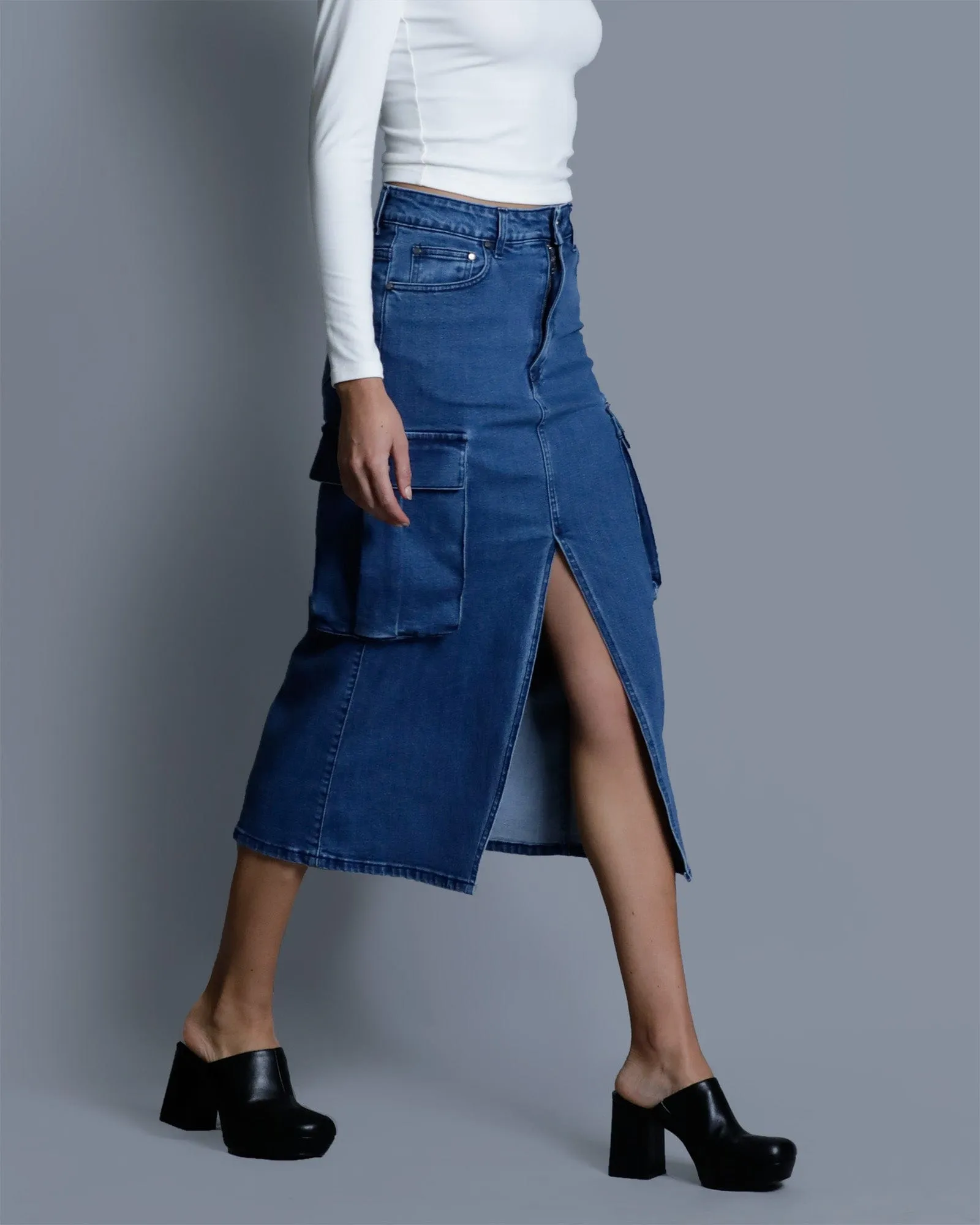 Bianca Cargo Midi Skirt - Indigo