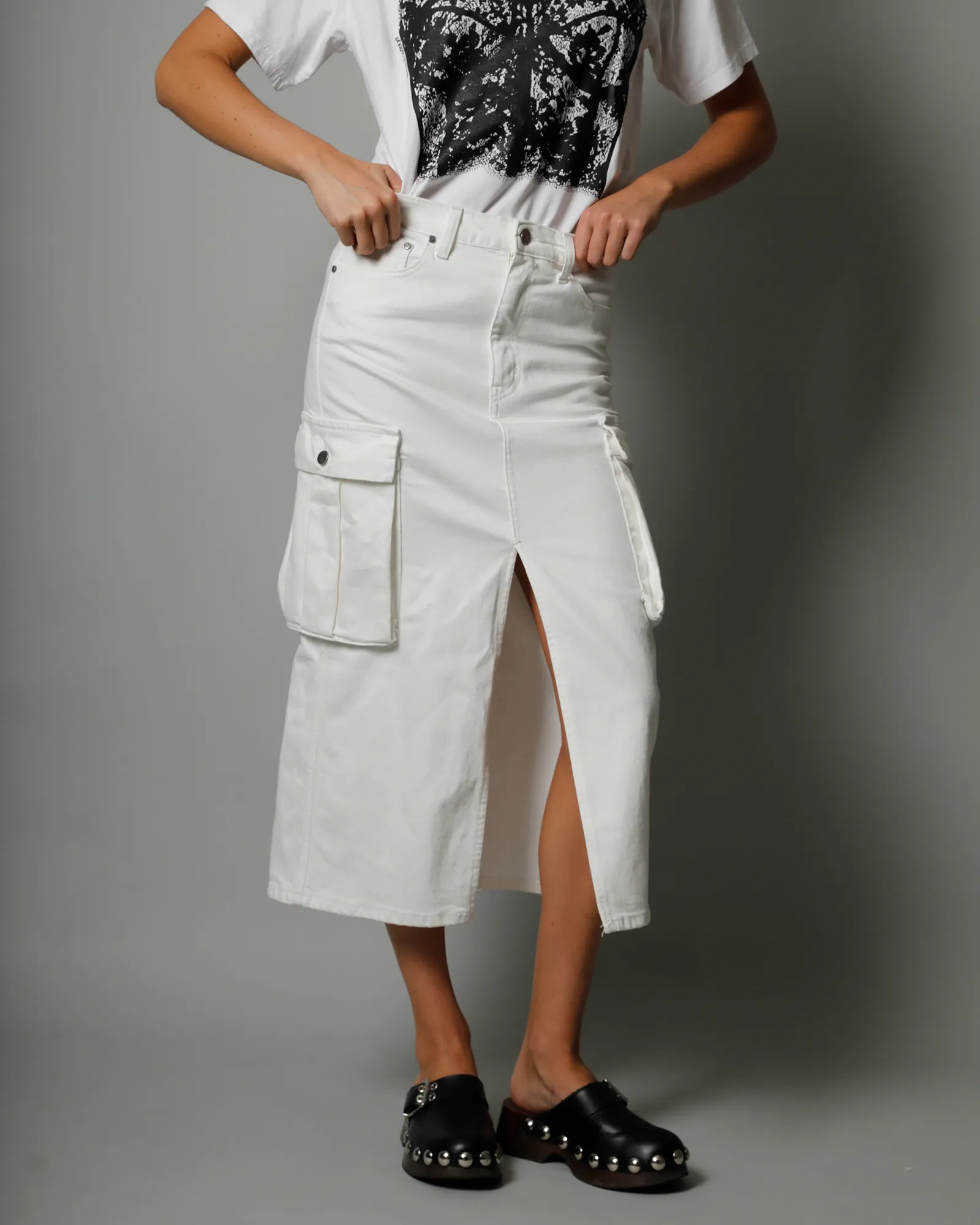 Bianca Cargo Midi Skirt - White