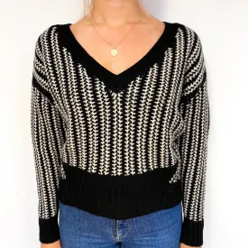 Black and Alabaster Chunky Cashmere V-Neck Jumper Small