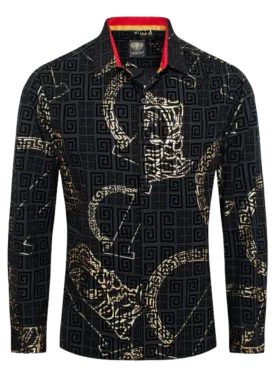 Black and Gold Men's Fancy Design Long Sleeves Shirt Style No-1897