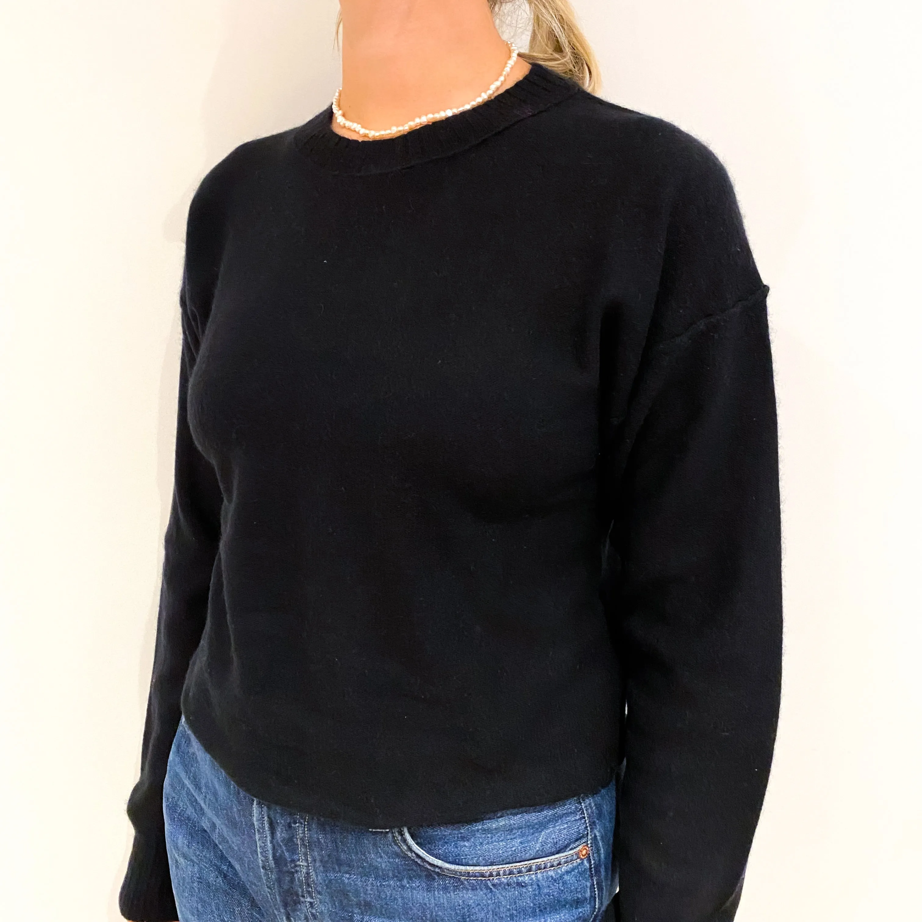 Black Boxy Cashmere Crew Neck Jumper Small