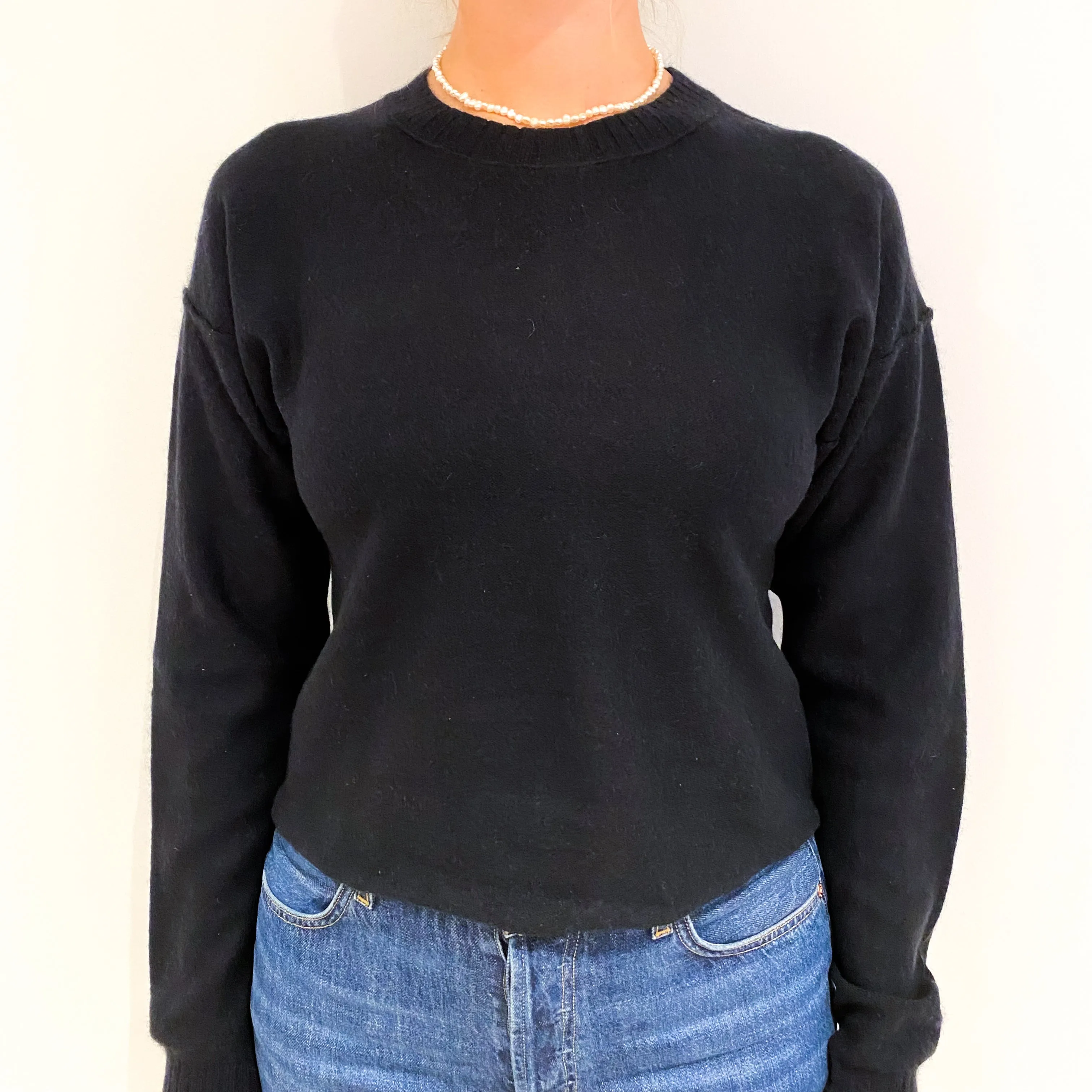 Black Boxy Cashmere Crew Neck Jumper Small