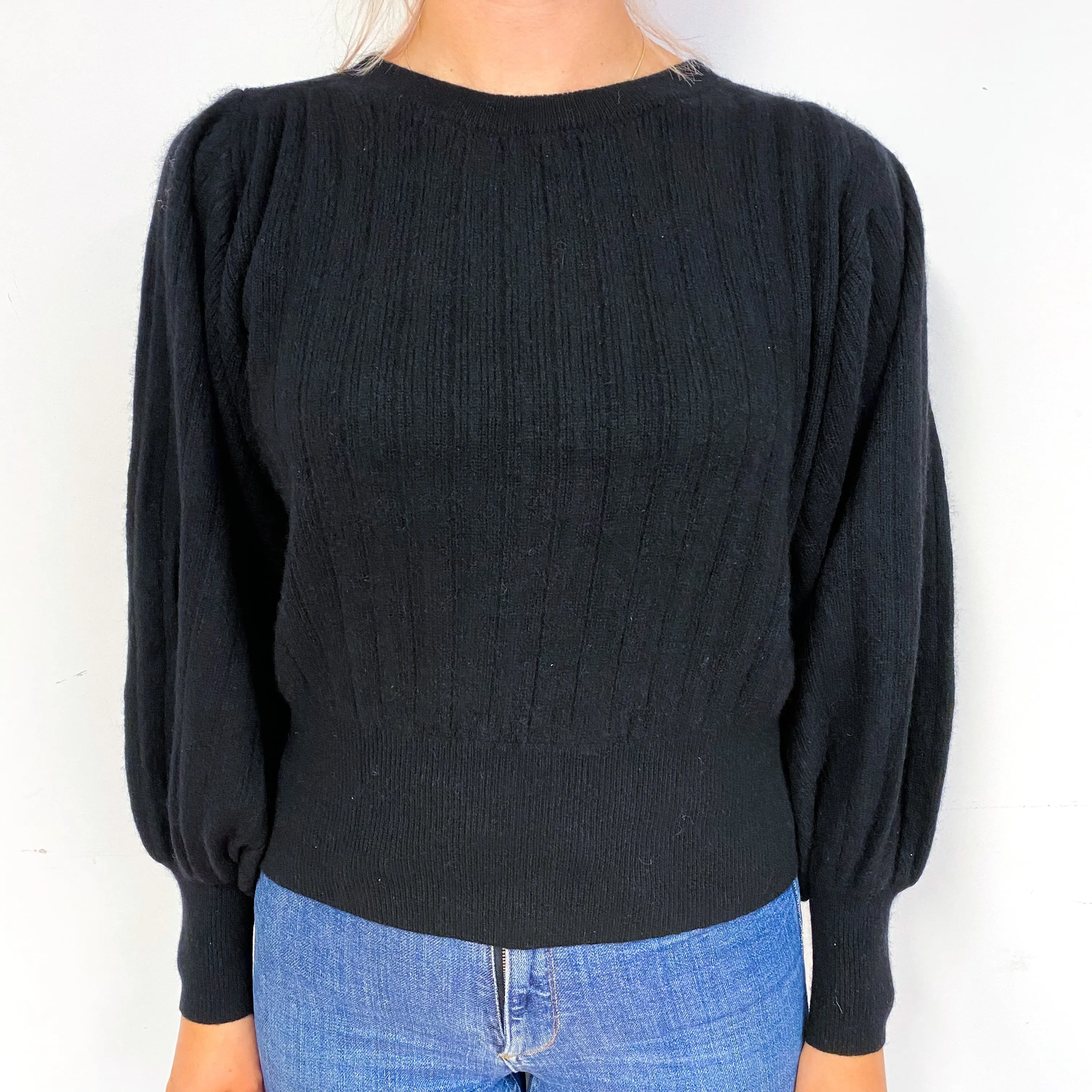 Black Chunky Rib Cashmere Crew Neck Jumper Small