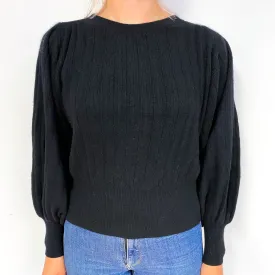 Black Chunky Rib Cashmere Crew Neck Jumper Small