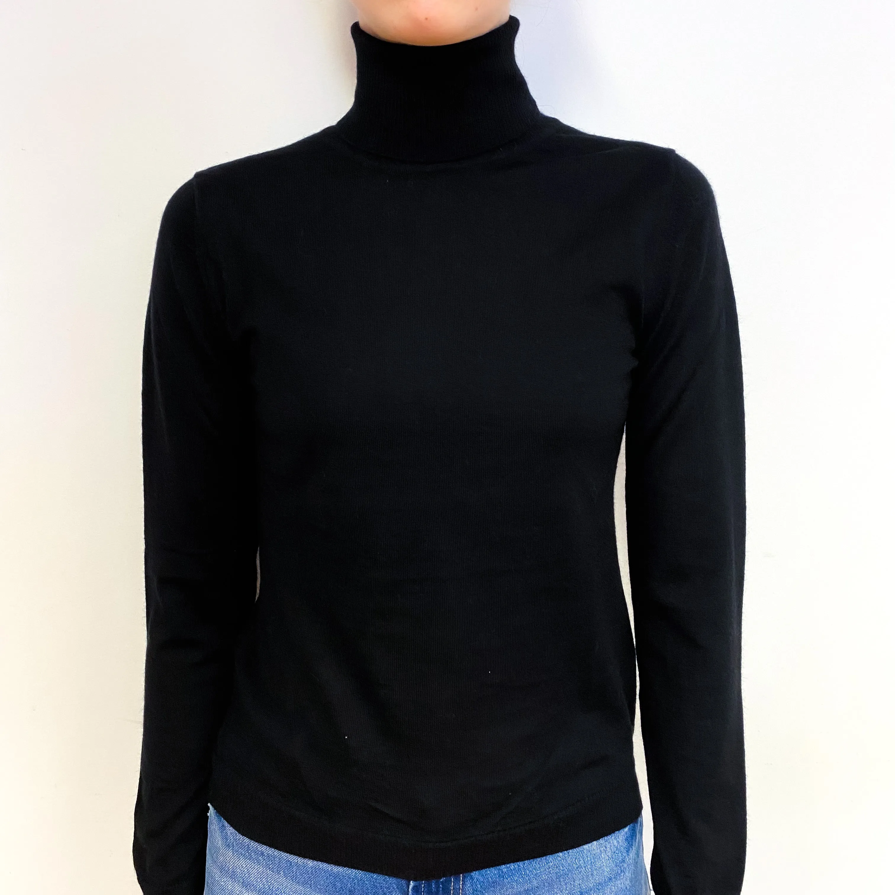 Black Fine Knit Cashmere Polo Neck Jumper Extra Small