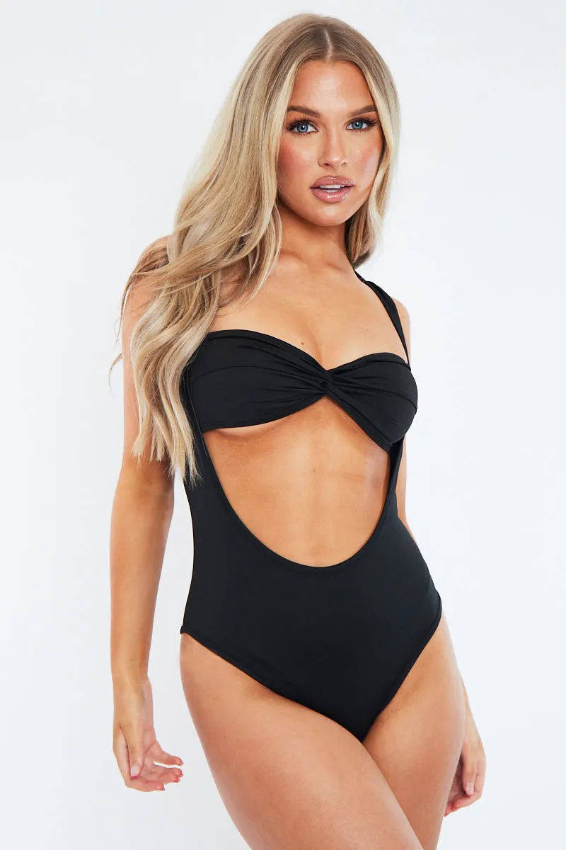 Black Slinky Crossover Front Bodysuit - Hera