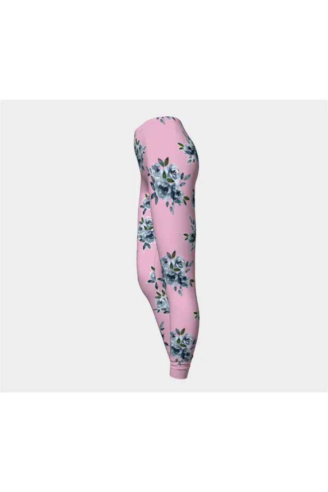 Blue Floral On Pressed Rose Premium Leggings