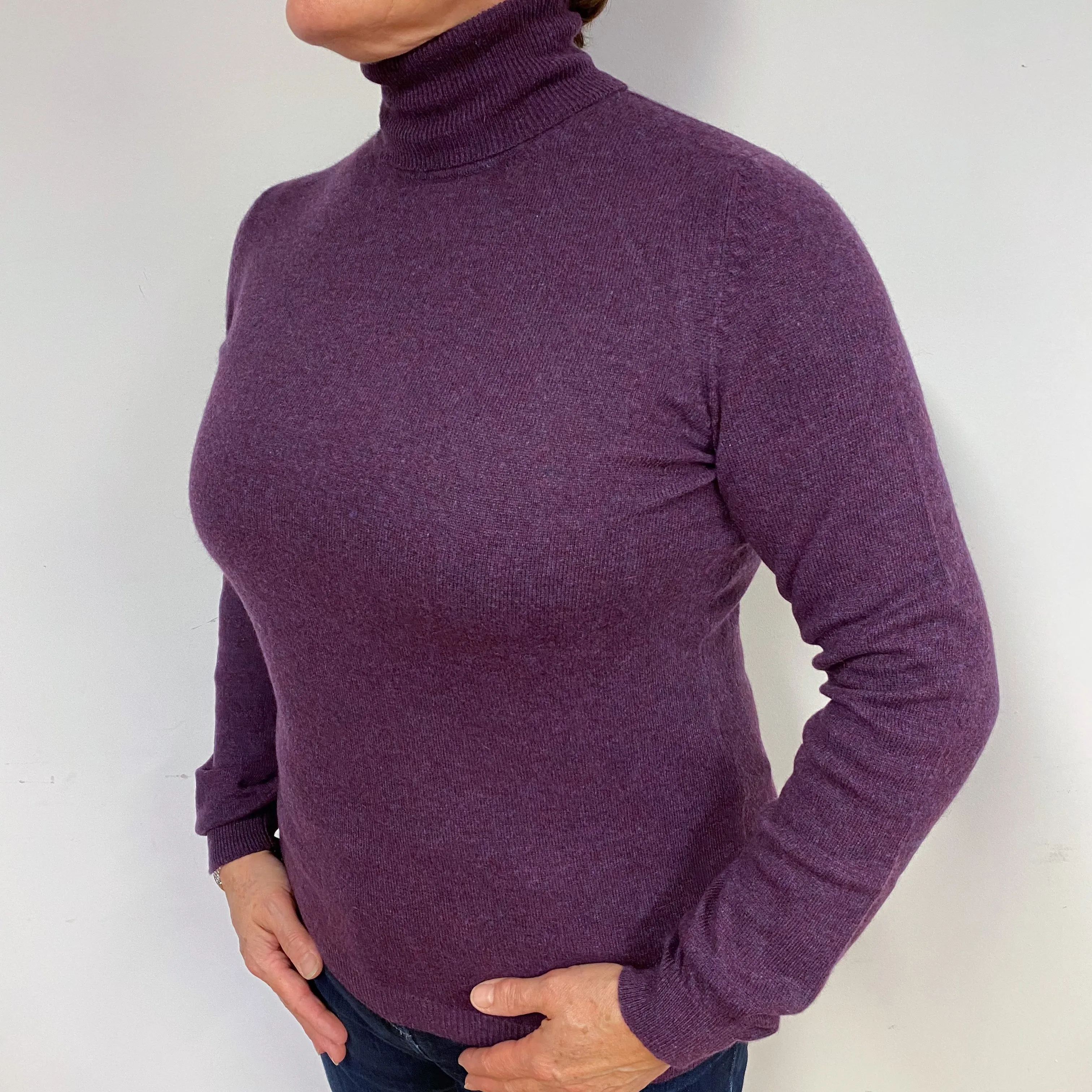 Blueberry Purple Cashmere Polo Neck Jumper Large