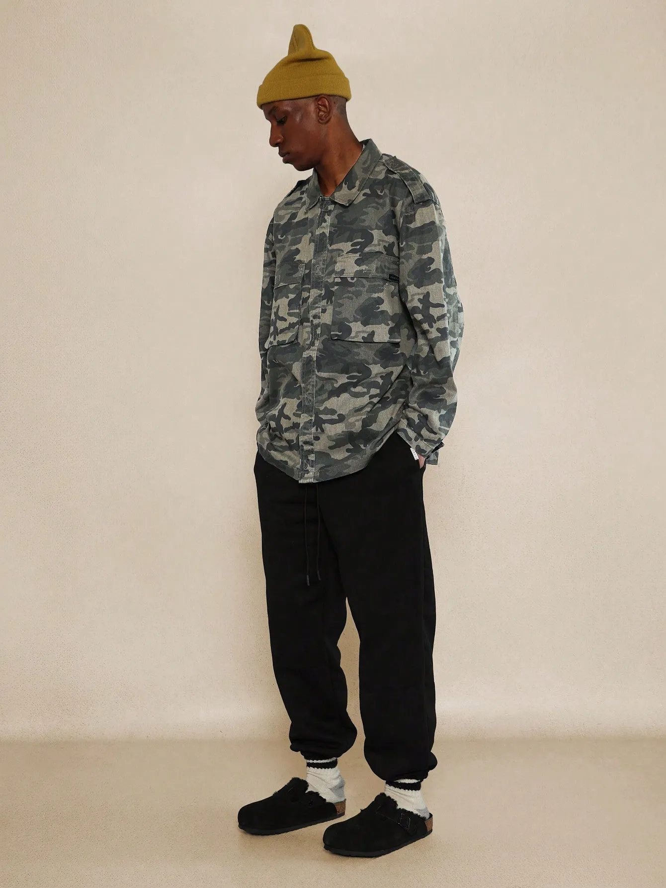 Boxy Longline Utility Camouflage Denim Shirt