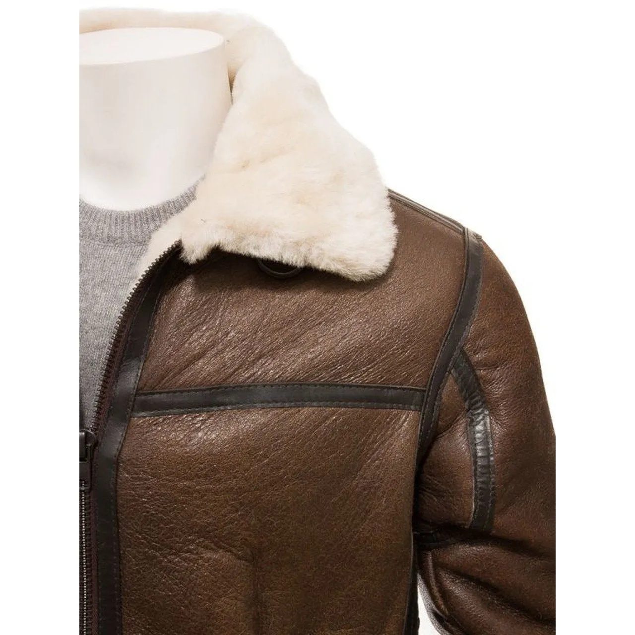 Brown Shearling Leather Jacket For Men