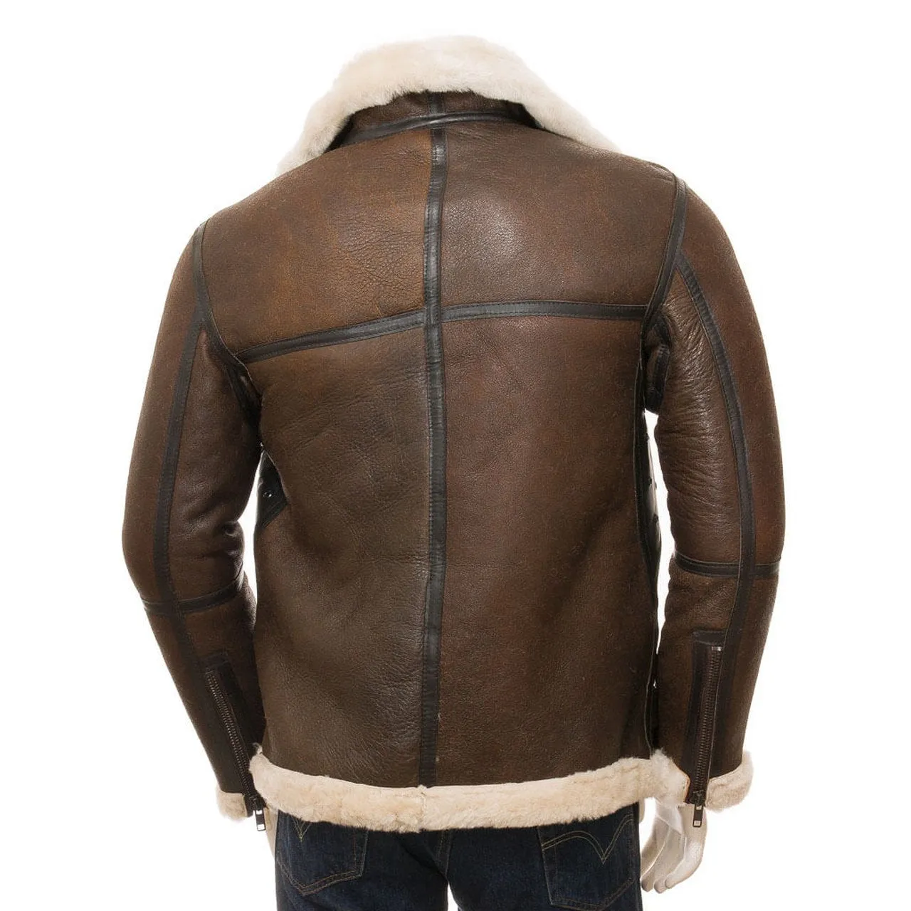 Brown Shearling Leather Jacket For Men